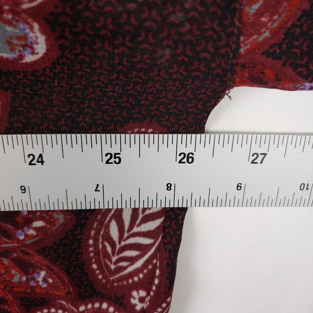 Daytrip Top Women M Red Paisley Long Sleeve 1/2 Button Shear Tunic Pullover Boho - Picture 3 of 8